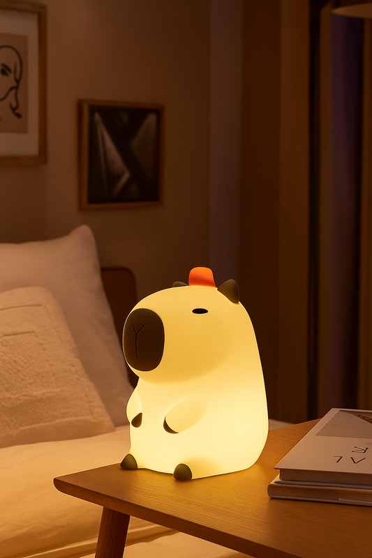 USB Rechargeable Capybara Night Light – Touch Control, Soft Silicone, Cozy Glow