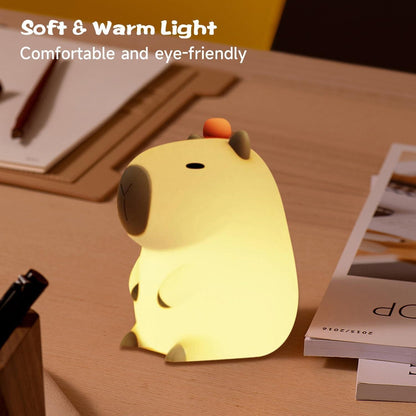 USB Rechargeable Capybara Night Light – Touch Control, Soft Silicone, Cozy Glow